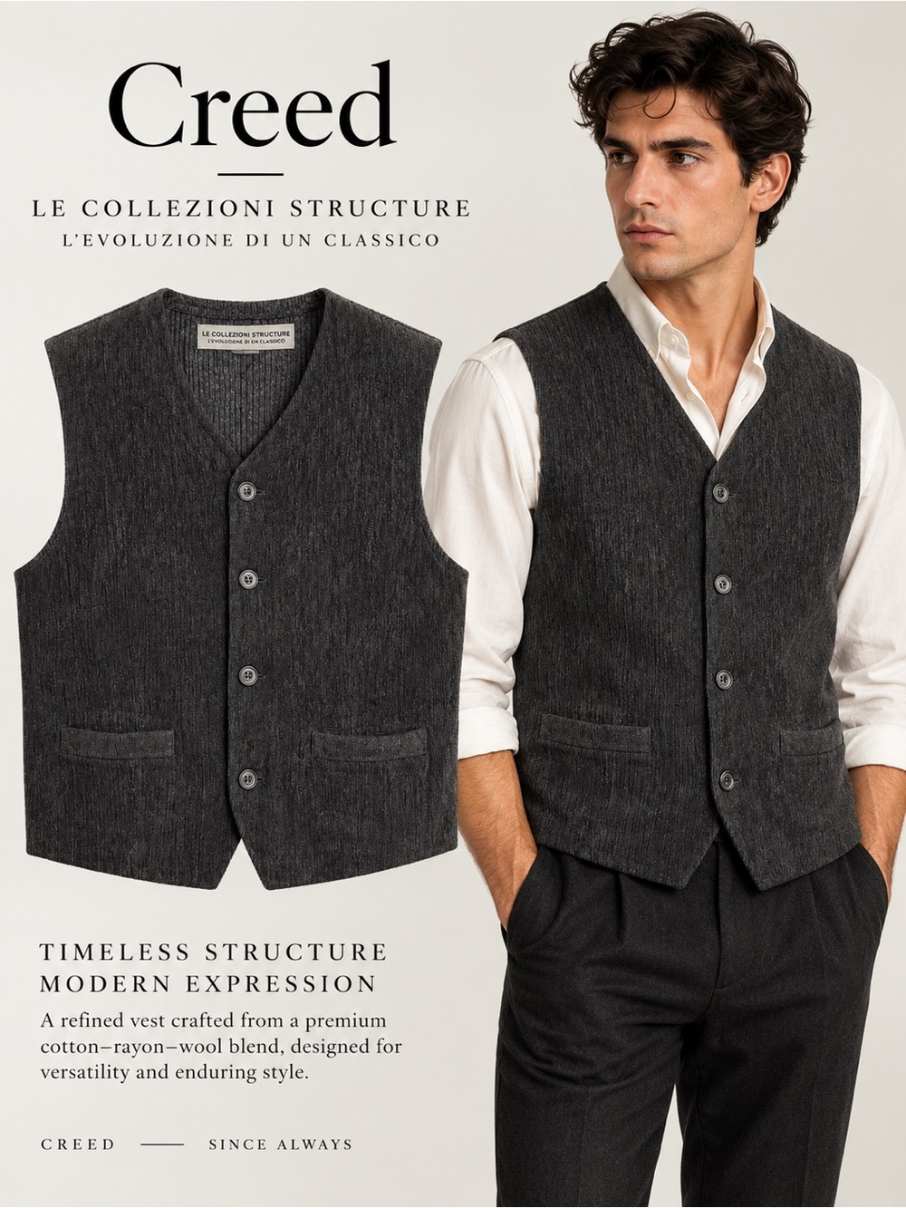 Vintage Le Collezioni Structure Men’s Black/Charcoal Knit Button Vest Wool Blend